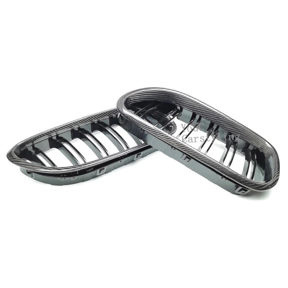 F06 Real Carbon Fiber +ABS Double Line Grills Front Bumper Grille For BMW 6 Series F06 M6 F12 F13 2012-2018 630i 640i 650i