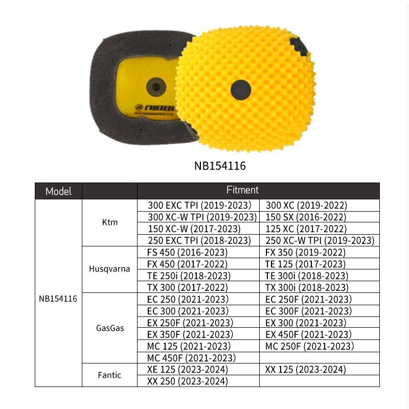 

NIBBI Dirt Bike Motorcycle Air Filter Pit Bike Foam Sponge filtration for KTM Husqvarna Gasgas KTM New(2016-2023)