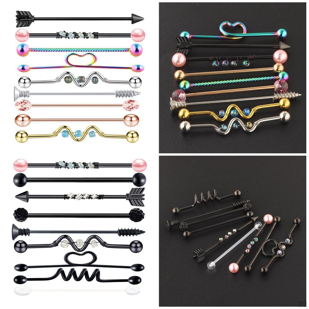 Stainless Steel Nose and Lip Piercing - 9 Pieces