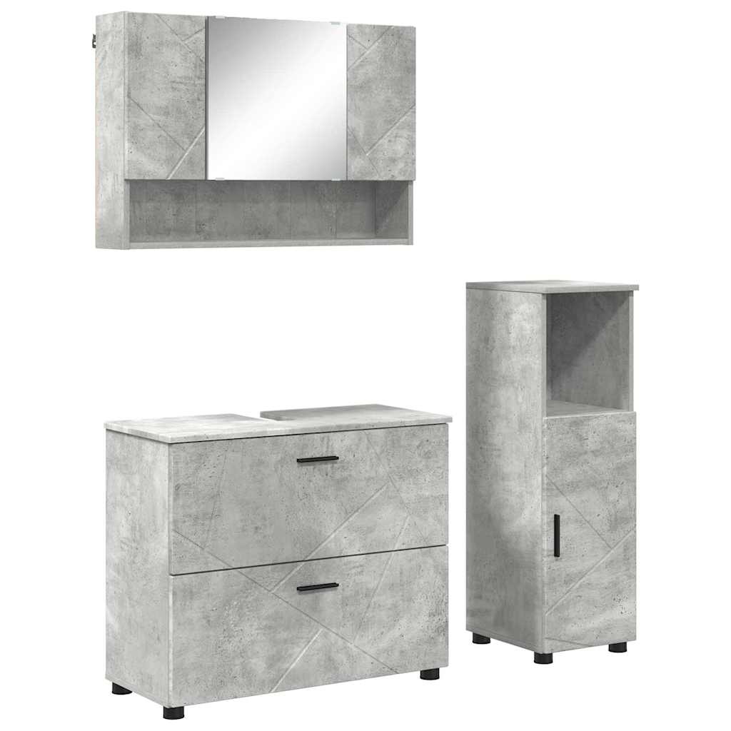 Bathroom Furniture Set 3 Pcs Concrete Grey Plywood and Metal