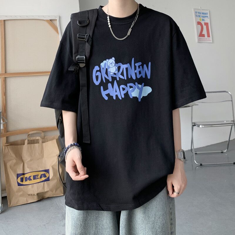 Short-sleeved T-shirt Women's New Summer Hong Kong Style Letter Trendy Brand Loose Ins Clothes Bottoming Shirt Half-sleeved