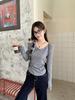 Chic Korean Grey One-Shoulder Bow T-shirt for Women - Sweet and Spicy Spring/Autumn Style