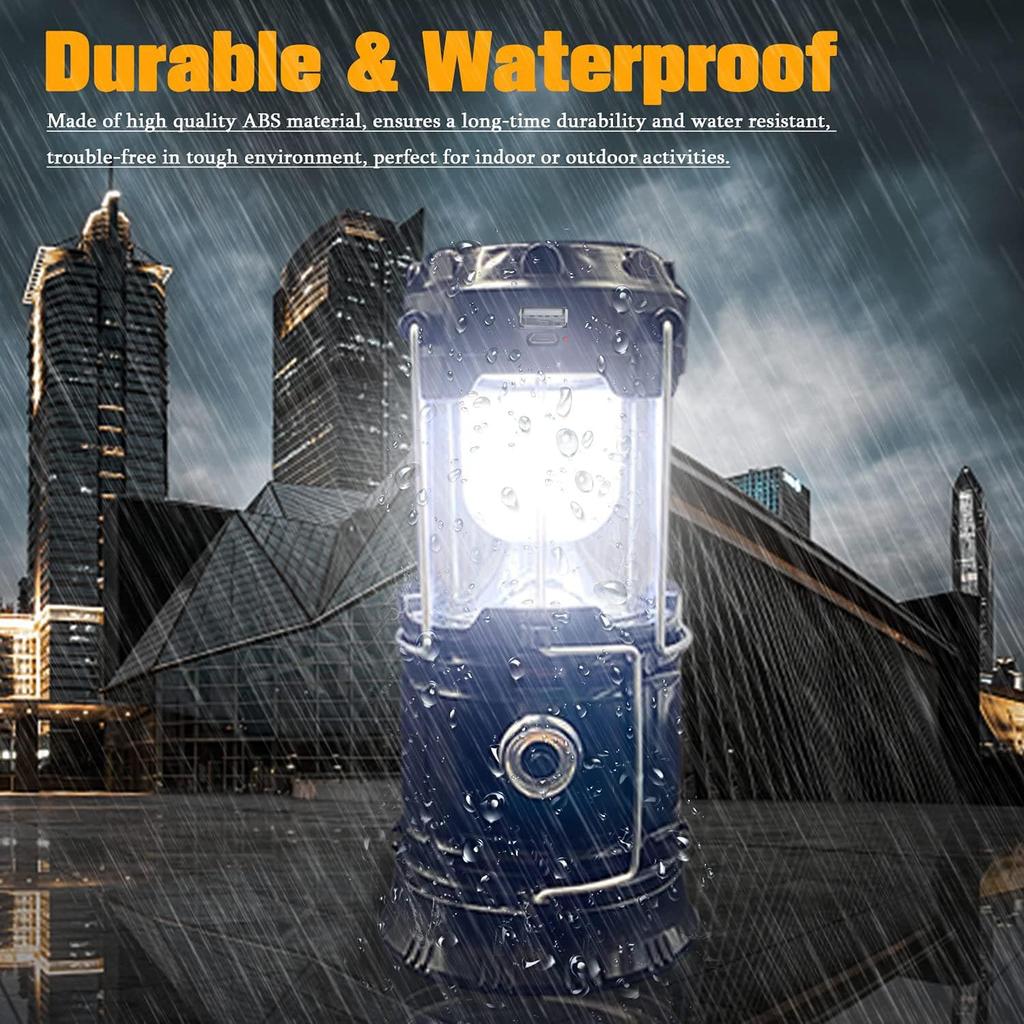 Faltbare tragbare LED-Campinglaterne XTAUTO Leichte wasserdichte Solar-USB-wiederaufladbare LED-Taschenlampe Überlebens-Kits für drinnen, draußen, Zuhause