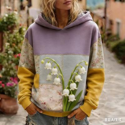 Spring Autumn Fashion Vintage Floral Print Women's Hoodie Women Casual European American Style Hoodie Sweatshirt Women Clothes Top