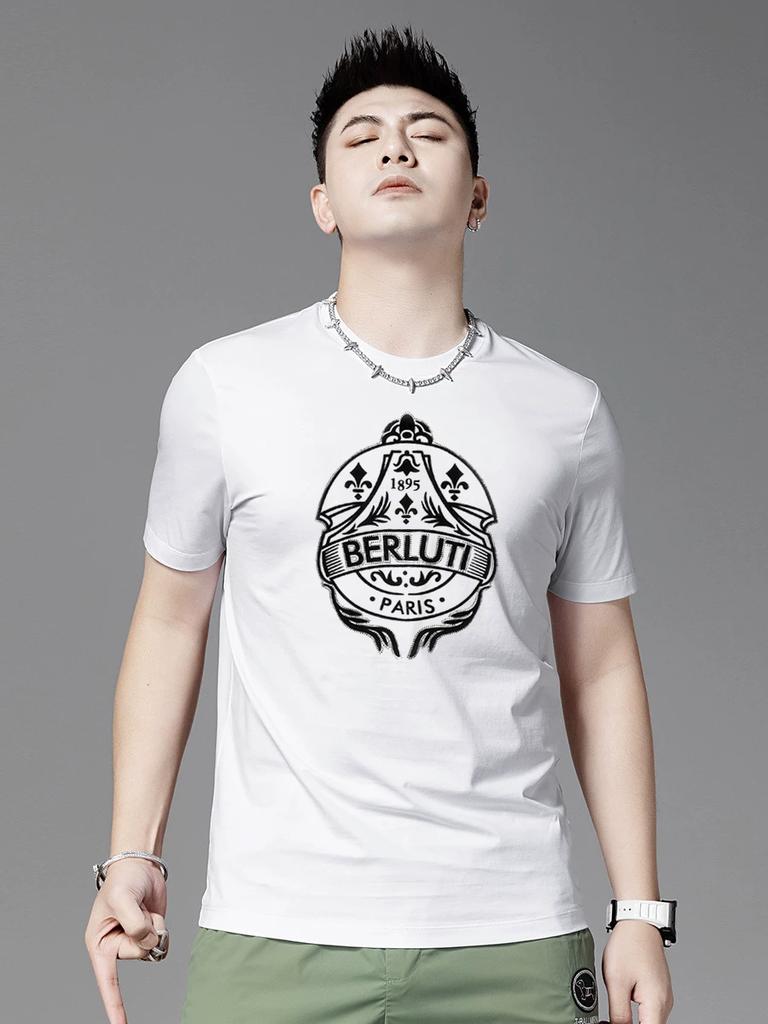 European Goods 2025 New Arrival Classy Men Short Sleeve Silm T-shirt Men's Summer Fashion Brand Print Round Neck Fashion Top Clothes