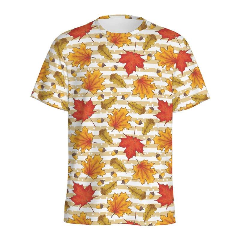 3D Maple Leaves Plant Graphic Kids Short Sleeve T Shirt O Neck Loose Outdoor Daily Summer Top