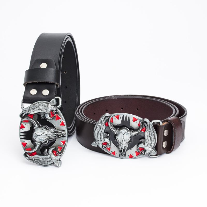 Europäischer und Amerikanischer Stierkopf Knopfkopf Gürtel Herren Dekorativer Jeans Personalisierter Gürtel Retro-Gürtel