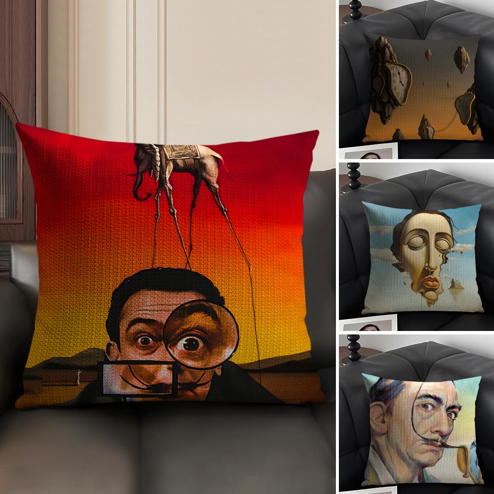 S-Salvador Dalii Art Cushion Cover Natural Linen Organic Fabric Double-Sided Printing Sofa Home Decor Gift Pillow Case