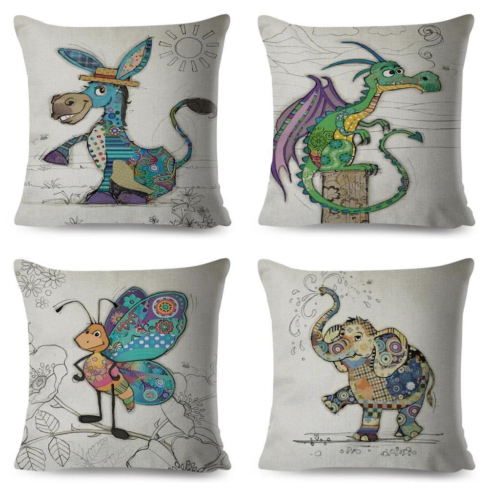 Nordic Style Cartoon Monkey Dog Cat Rabbit Cushion Cover Decor Children Drawing Animal Pillow Case for Sofa Home Car Pillowcase