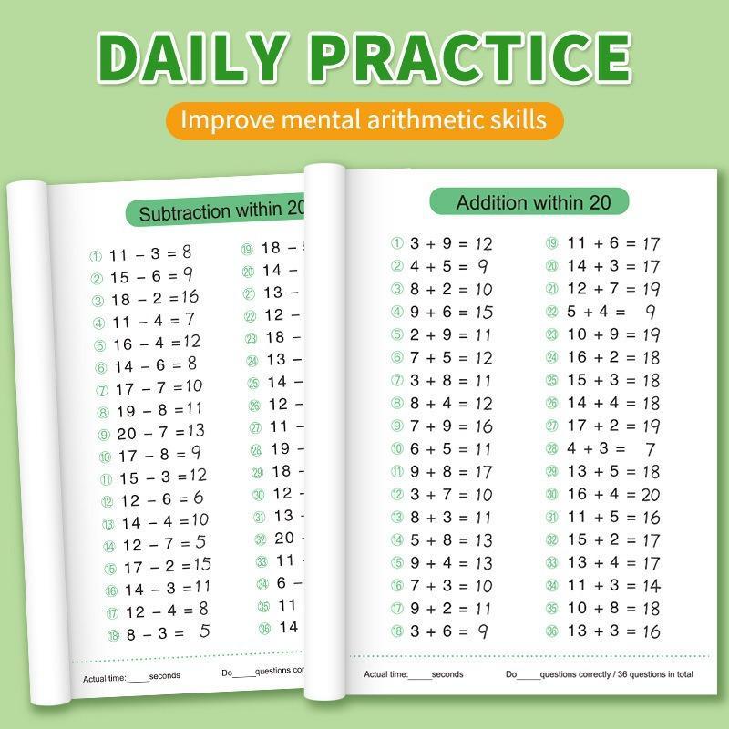 Children's Early Math Education Workbook Addition Subtraction Within 100 Exercise Book for Kids Daily Training Gift