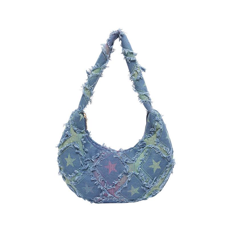 Summer Fabric Personality 2025 New Casual Fashion Large Capacity Canvas Plaid Simple Shoulder Crossbody Armpit Bag