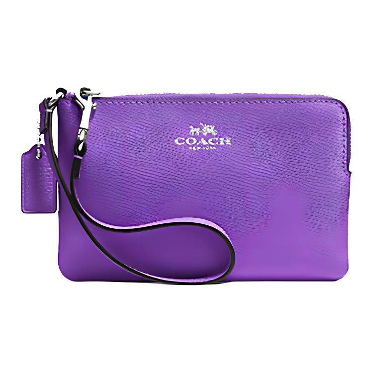 Coach Corner Zip 16 Striped Leather Wristlet Coin Purse Women purse Iris-Purple 53429-SVD0G Basic Set BagDust Bag 14480₽