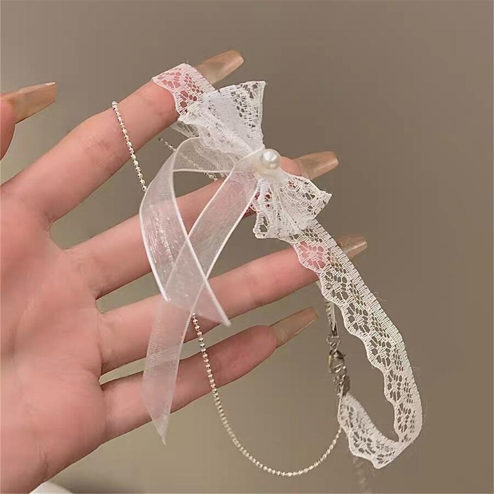 1ks módní a sexy mašle bílá umělá krajka náhrdelník na krk elegantní krajkový náhrdelník s mašlí krátký řetízek