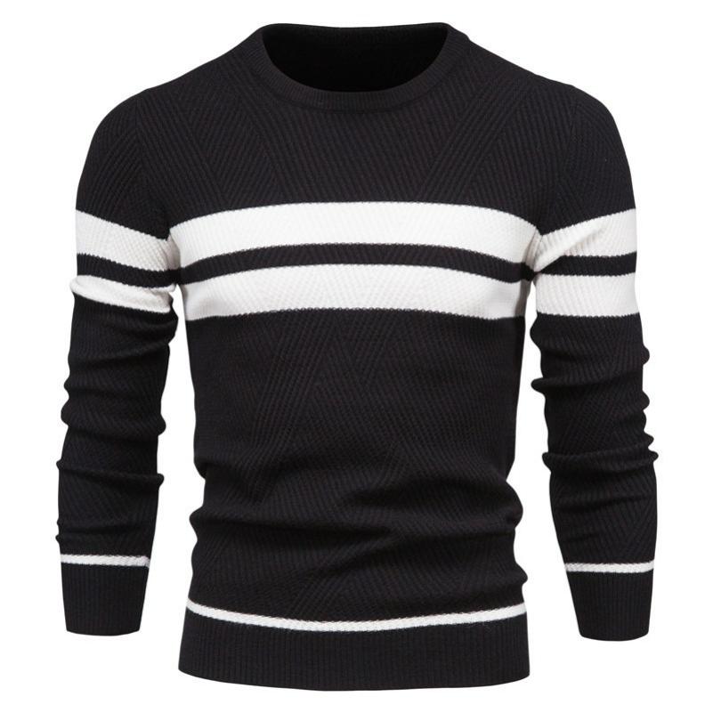 Autumn and Winter Men's Casual Striped Men's Sweater Pullover Color Matching Round Neck Men's Sweater