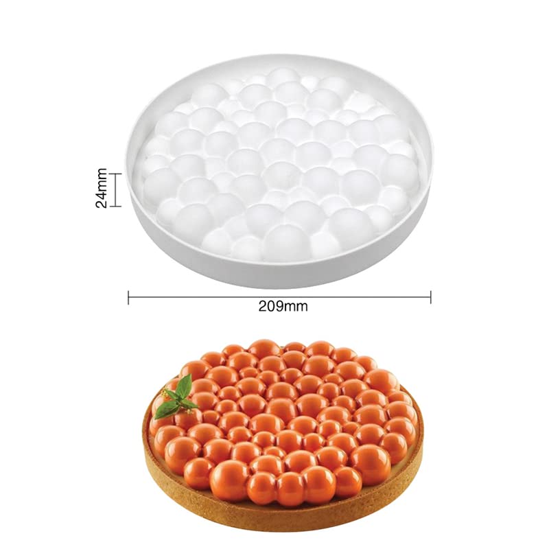 Silica Gel French Mousse Cake Mold, 3D Baking Supplies, DIY Chocolate Soap Candle Mold, 8-Inch Round with Air Bubbles