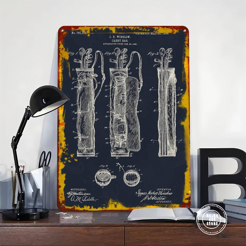 Vintage Golf Bag Patent Tinplate Poster Customized Wall Art Vintage Retro Metal Signs for Modern Home Decoration Luxury Man Cave