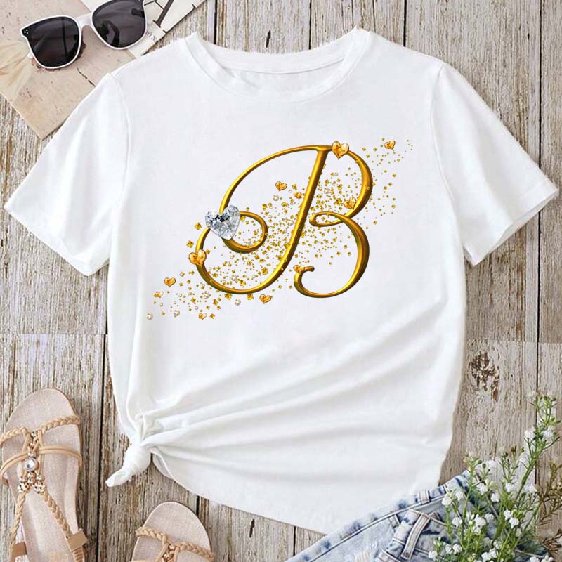 

Maycaur Користувальницьке ім я Комбінація букв Модна жіноча футболка Золотий шрифт ABCDEF Топи з короткими рукавами Чорні футболки Топи 6XL