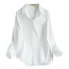 Women's Trendy Korean Slim-Fit White Cotton Shirt - Elastic, Non-See-Through, Versatile for Spring/Autumn