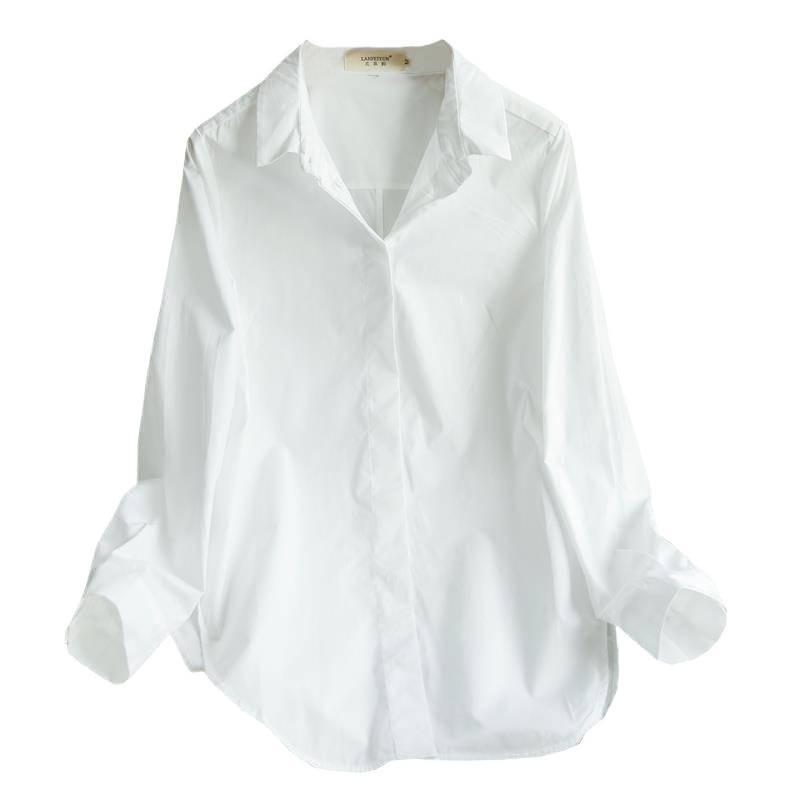Women's Trendy Korean Slim-Fit White Cotton Shirt - Elastic, Non-See-Through, Versatile for Spring/Autumn
