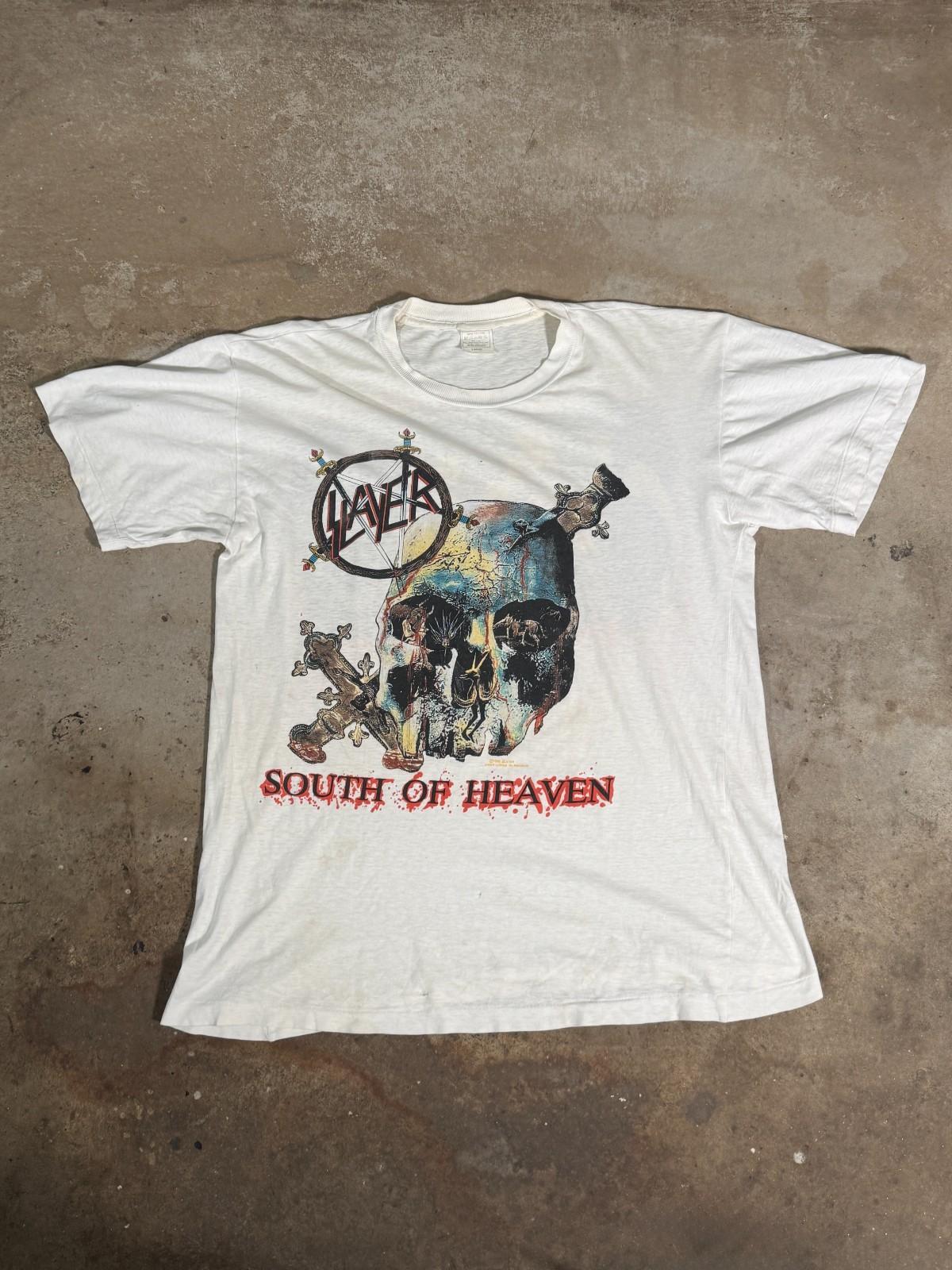 Vintage 90s Slayer T Shirt L White South Of Heaven 1990 Brockum Euro Band Tee XXXL