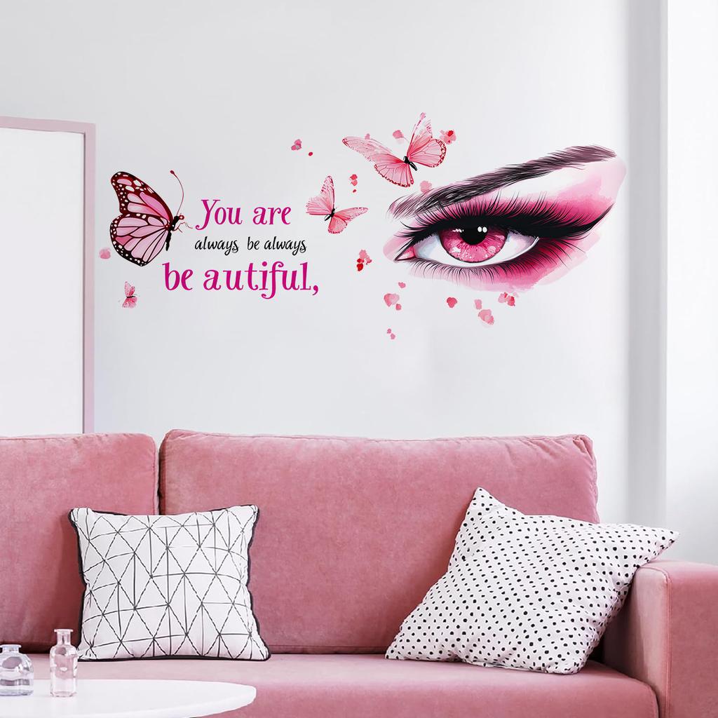 Purple Eyes Butterfly English Slogan Self Adhesive Wall Sticker for Living Room Background Decor