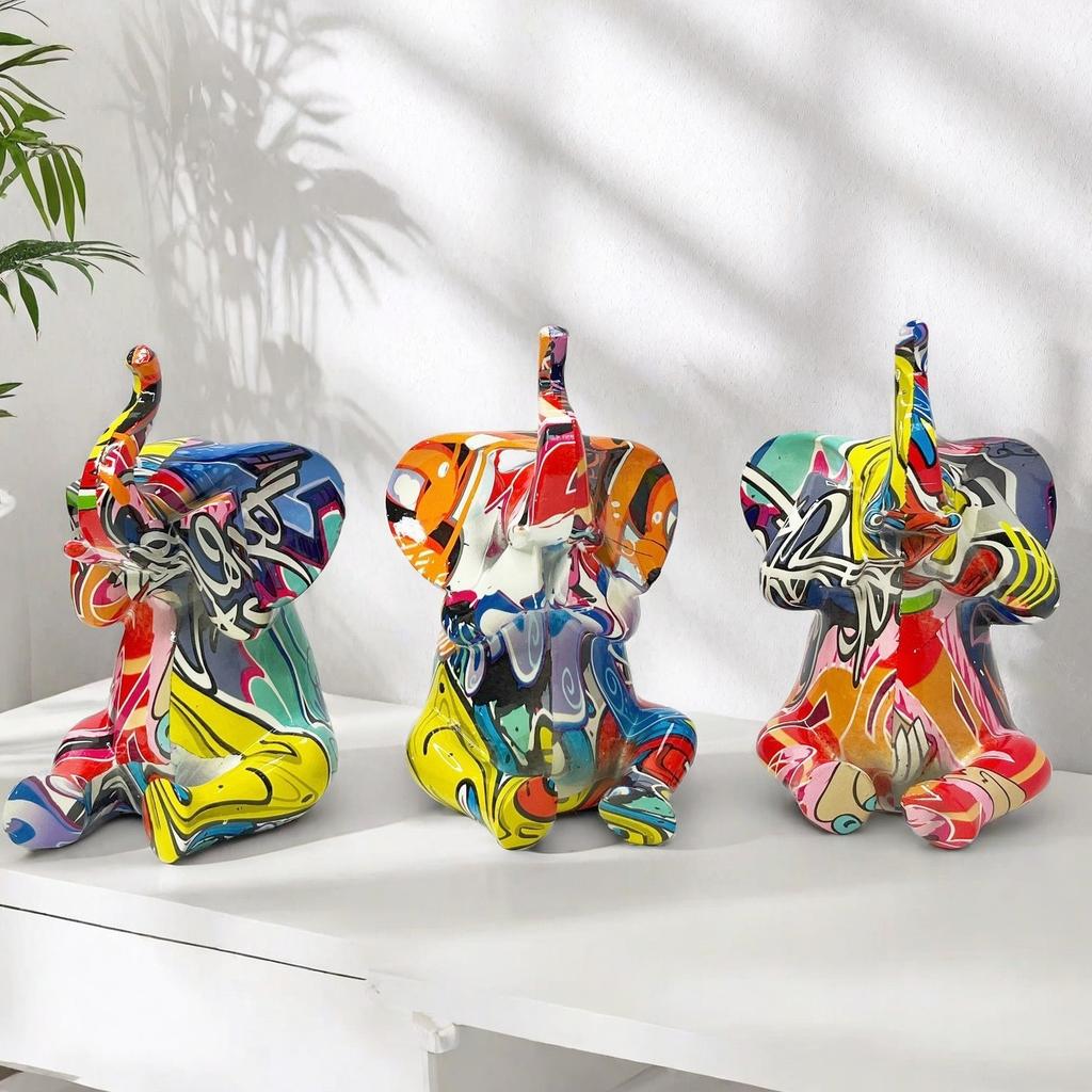 Creative Colorful Baby Elephant Ornaments Home Living Room Entrance Figurine Wine Cabinet Desktop Creative Decoration Crafts