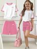 Kids Clothes Girls, 2pcs Set, Easy Bow Print Short Sleeve T-Shirt And Shorts Set, Suitable for Spring and Summer, Y2K Fashion