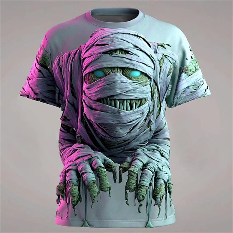 Zombie-Mumie Print Kinder T-Shirt Rundhals Locker Kurzarm T-Shirt Horror Party Street Boy T-Shirts Oberteil Mädchen Kleidung