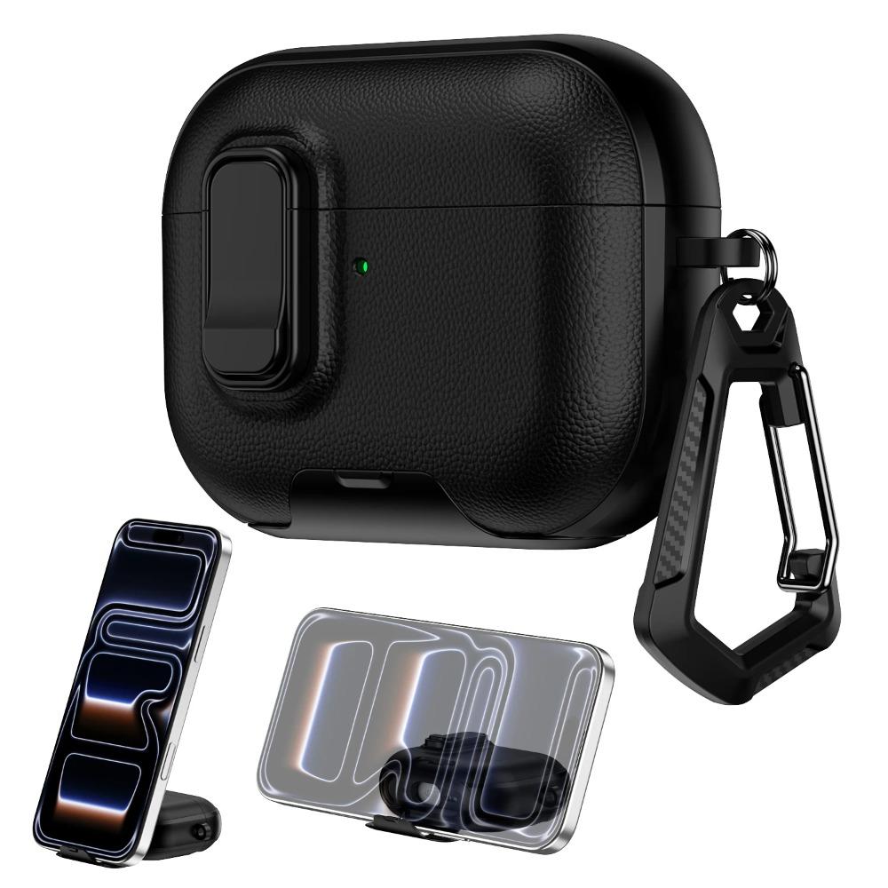 Secure Lock Texture Earphone Case With Phone Stand For Apple AirPods 4 Pro 3 2 Shockproof Bluetooth Headset Cover With Hook
