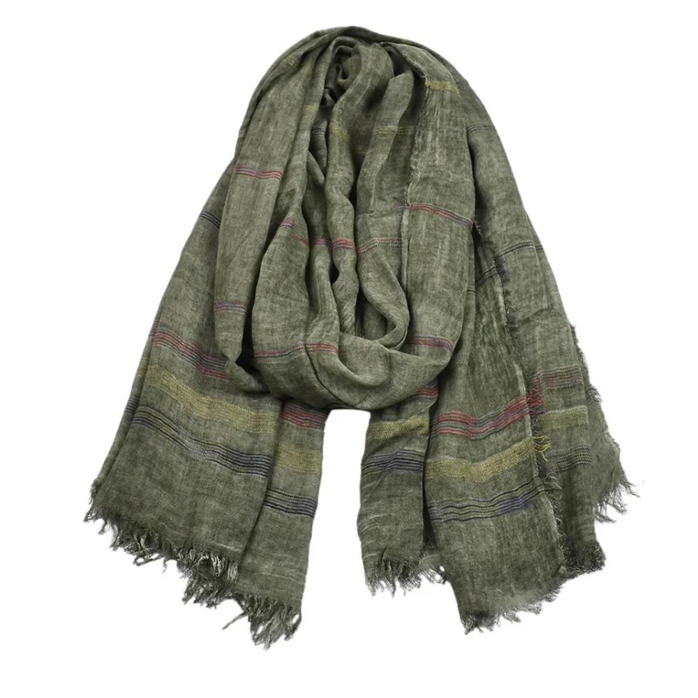 Fashion Men Scarf Cotton Linen Yarn-dyed Striped Men's Scarves Tassel Long Shawl Autumn Winter Male Accessories Bufanda Wraps