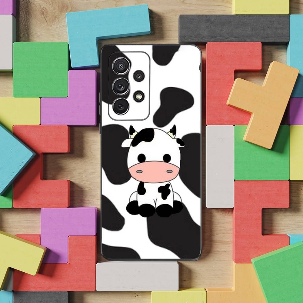 Cute Cartoon Print Cow Case For Samsung S23,S25,S20,S10,S9,S21,S24,S22,Ultra,FE,Plus,Lite,Soft Silicone Black