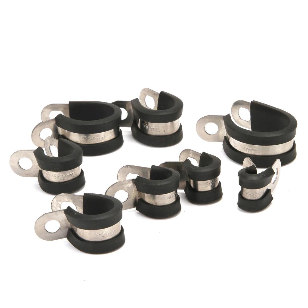 10pcs/20pcs Rubber Lined P Clips Cable Mounting Hose Pipe Clamp Fixing Pipes Stainless Steel Hardware Fasteners 6-24mm
