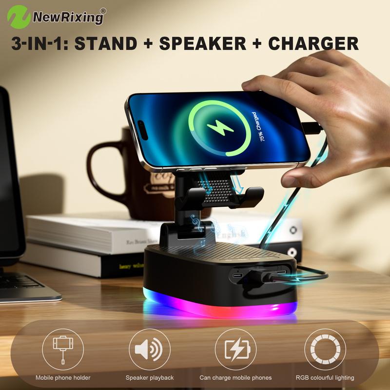 Multifunctional  Phone Holder Wireless Bluetooth Speaker  Emergency Power bank,USB Charging, RGB Lights, Hands-free,support USB/TF Player