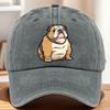 Bulldog Graphic Washed Baseball Cap Funny Dog Print Adjustable Denim Hat for Unisex