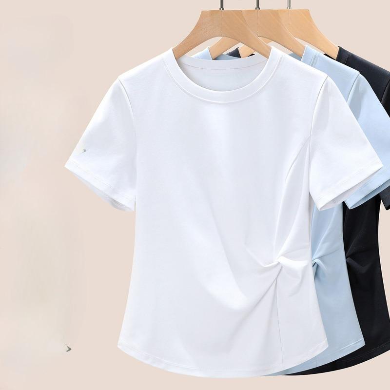 Kink Irregular T-shirt Women's Summer Temperament Is Thin and Chic Round Neck Short-sleeved Top