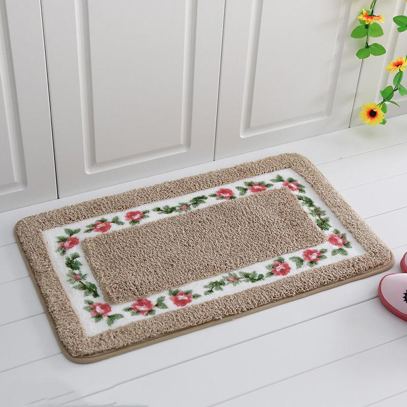 Flower Pattern Bathroom Mats Water Absorbent Kitchen Door Pads Thicken Living Room Rugs Pastoral Style Bedroom Carpet Anti-Slip