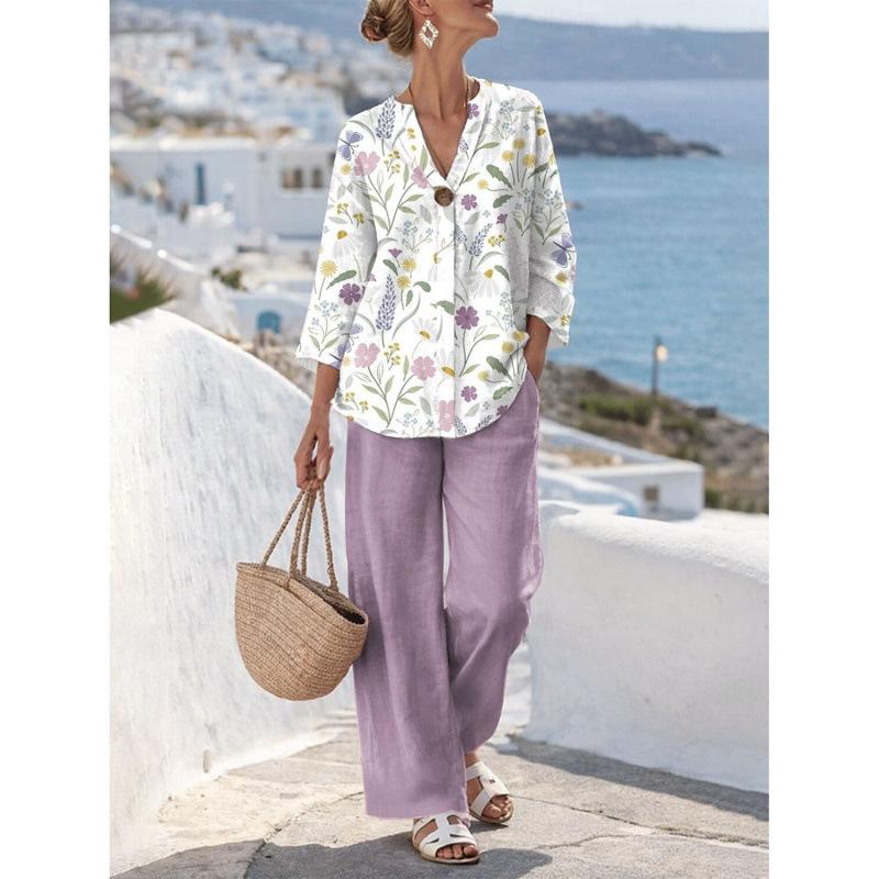New European and American Style Sleeveless Digital Print Wide-Leg Pants Set Women's Summer Casual Fashion Two-Piece Trendy Style