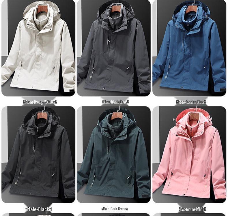 2026 Three-in-One Water-Repellent Hiking Jacket Set with Detachable Hood