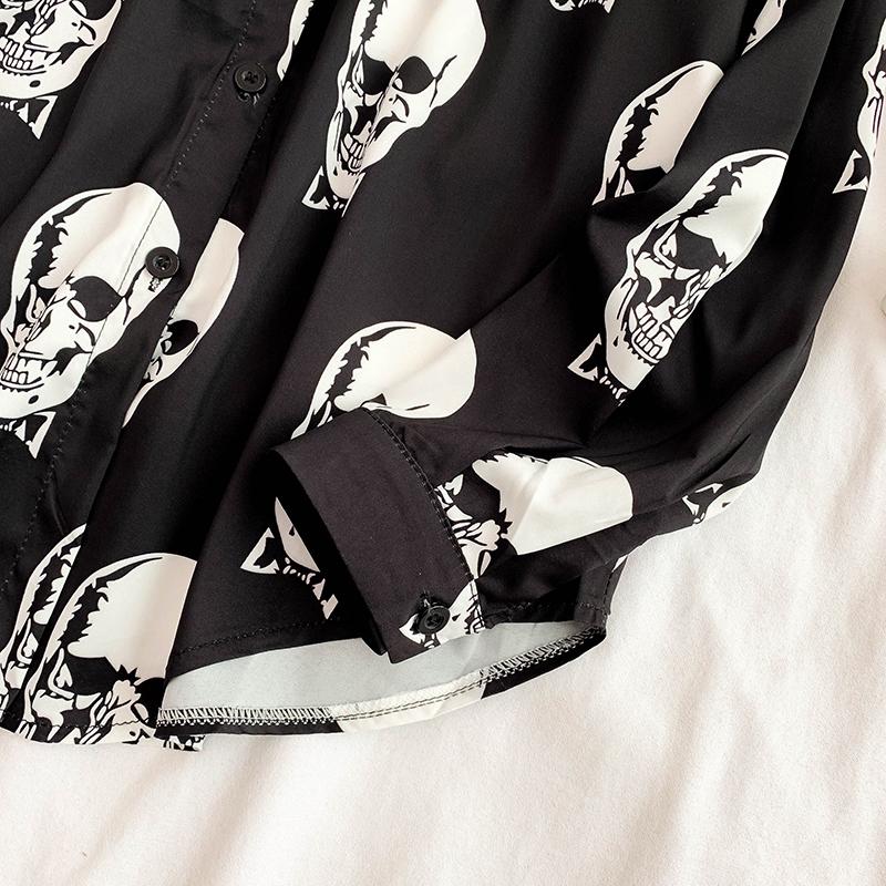 Harajuku Blouses  Women Fashion Skull Print Blouse Plus Size  Chiffon Blusas  Casual 2021 Autumn Tops