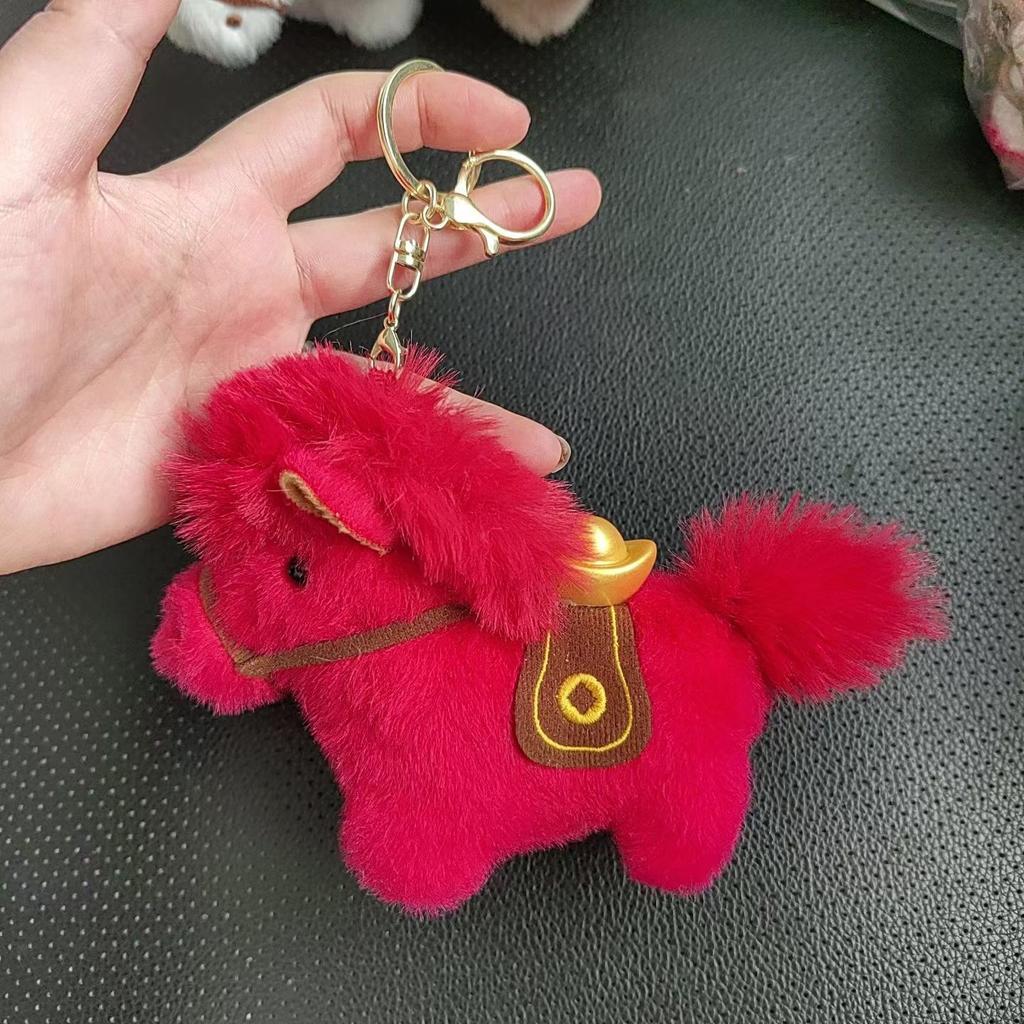 Cute Student Bag Pendant Keychains Year of the Horse Mascot Get Rich Immediately Plush Pony Stuffed Toy Bag Charm