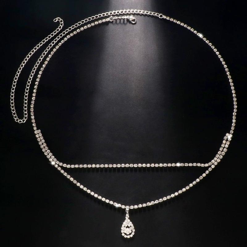 

Luxury Rhinestone Double Chain Water Drop Waist Chains Body Jewelry Accessories Bikini Chain Adjusyable for Women Girls