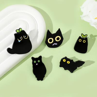 Süße kreative kleine schwarze Katze Brosche schwarze Katze langes Gras Kätzchen Tränen Metallabzeichen Zubehör Dekoration