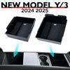 For New Model Y Juniper Launch 2026 2025 Model 3 Highland 2024 Console Armrest Storage Box Organizer Flocking ABS