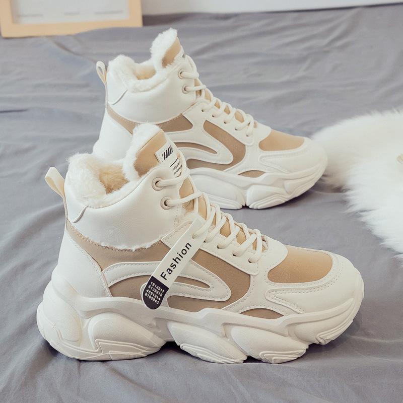 

Женские плюшевые высокие хлопковые кроссовки - зимняя мода 2024 года, белые туфли для папы (JA09) 39