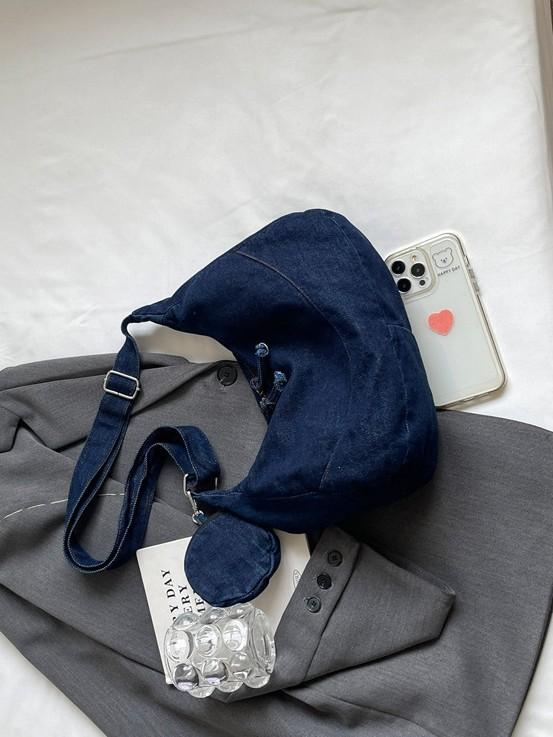 Korean Vintage Style Canvas Crossbody Bag With Inner Pouch For Daily Use