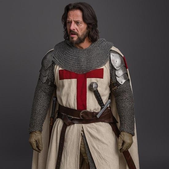 Knightfall Templářský rytíř Kostým Brnění Středověký Křižák Cosplay Oblek Kroužková zbroj, Plášť, Nákrčníky, Meč Filmová replika