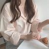 Korea Chic1116 Spring and Autumn New French Temperament Thin Summer Design Casual Solid Color Shirt Top Women