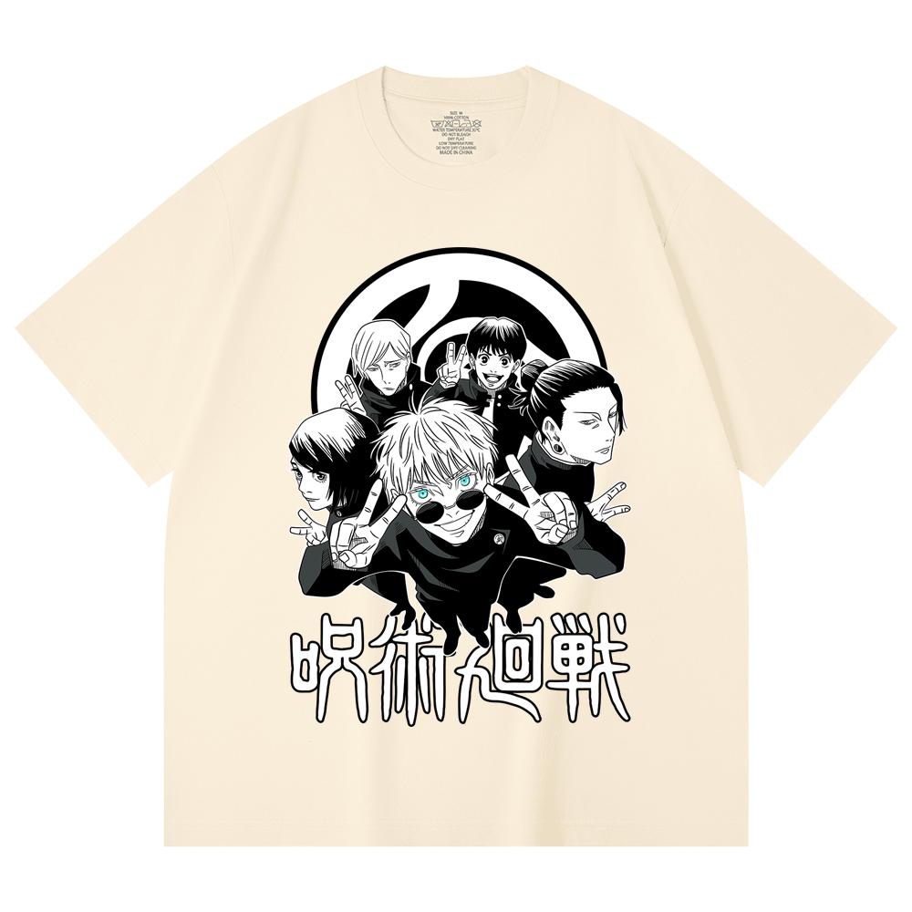 

230 Gsm 100% Cotton Jujutsu Kaisen V30 Team Gojo Print Unisex Heavy Cotton T Shirt XS абрикосовый