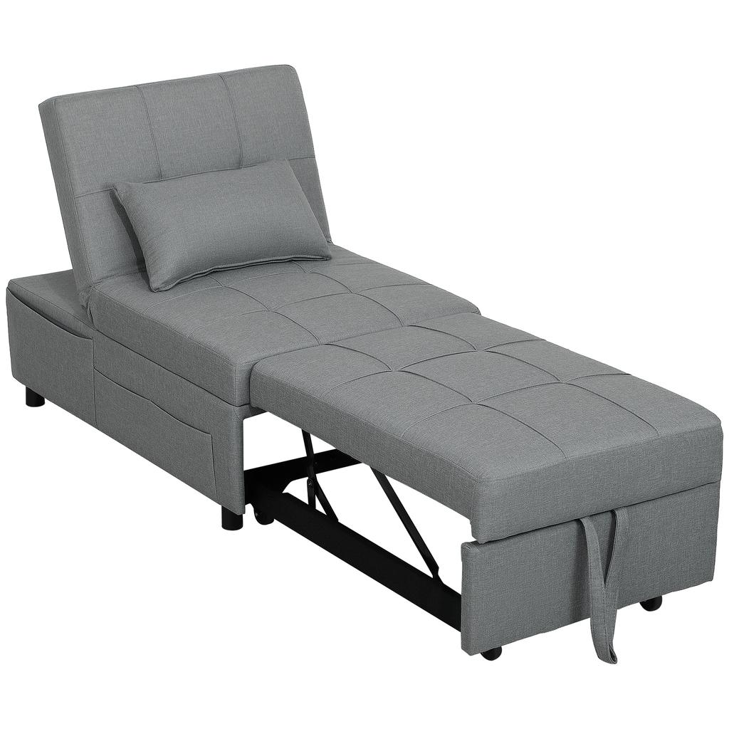 3-in-1 Folding Chair with Side Pocket, Guest Bed with Cushion, Adjustable Backrest, Bed Chair with Casters, Light Gray