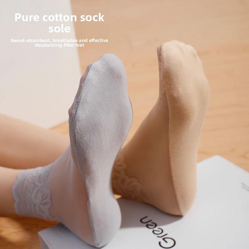 5 Pares Meias Curtas de Renda Meias Curtas de Renda Femininas Meias Finas de Malha de Cano Médio Primavera Verão